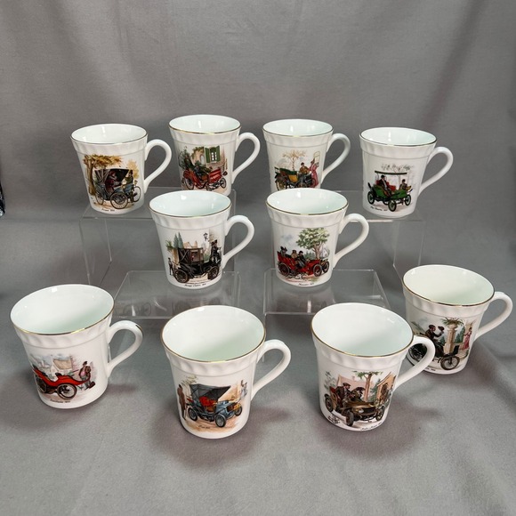 Crown Staffordshire Antique Cars Classic Automobiles Vintage Snack Cup Mugs - 10 - Picture 1 of 8